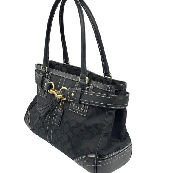 RETAIL $316 Coach Hampton Signature Jacquard Tassel Satchel *DUST BAG INCLUDED* - Picture 3 of 16